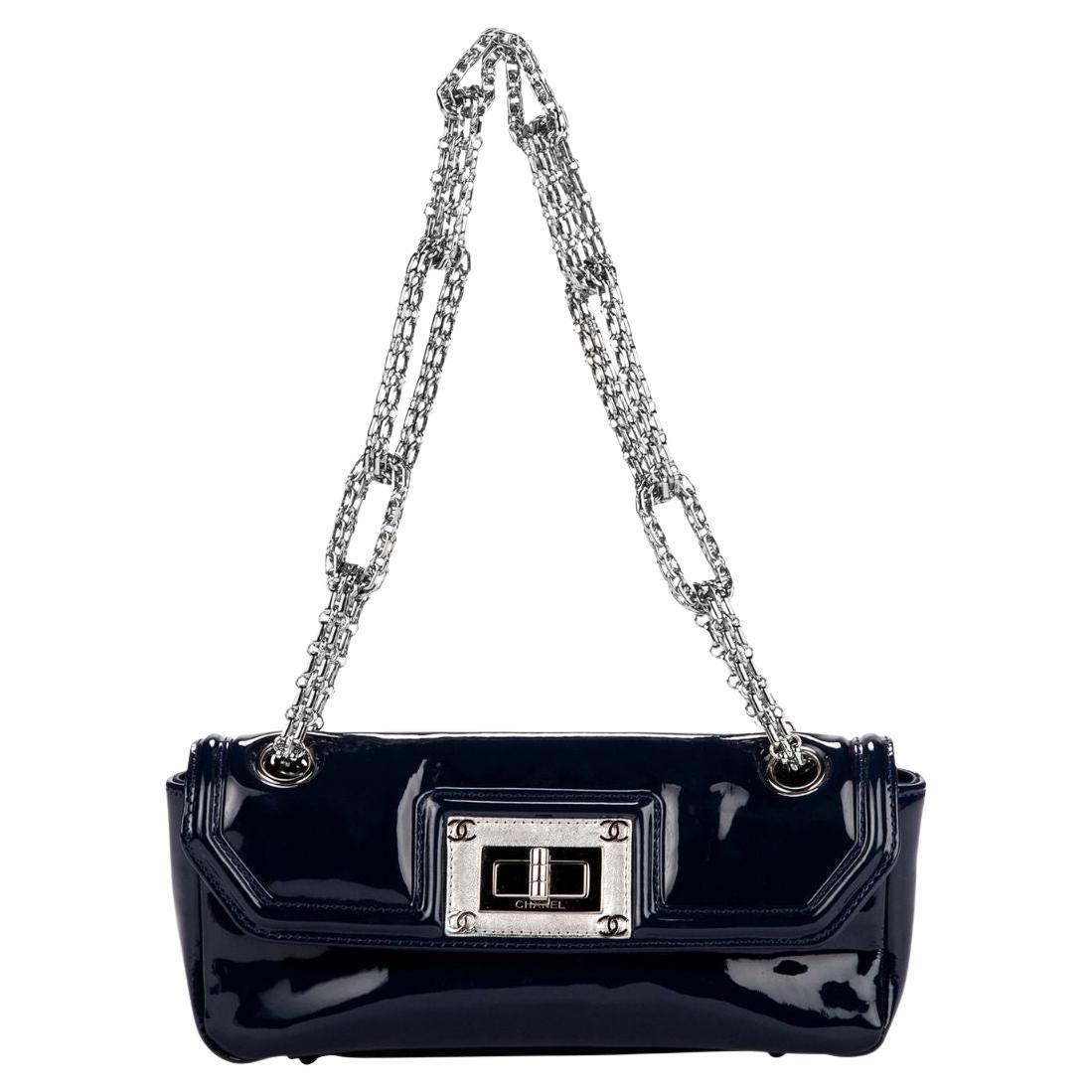 Chanel 2008 Navy Patent Mademoiselle Bag For Sale