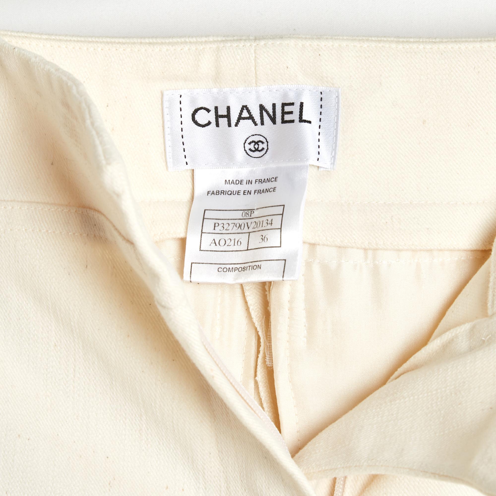 Chanel 2008 Pantalon Jean Slim FR36 Crudo Algodón Denim Bootcut Pants Jeans US27 Beige en venta