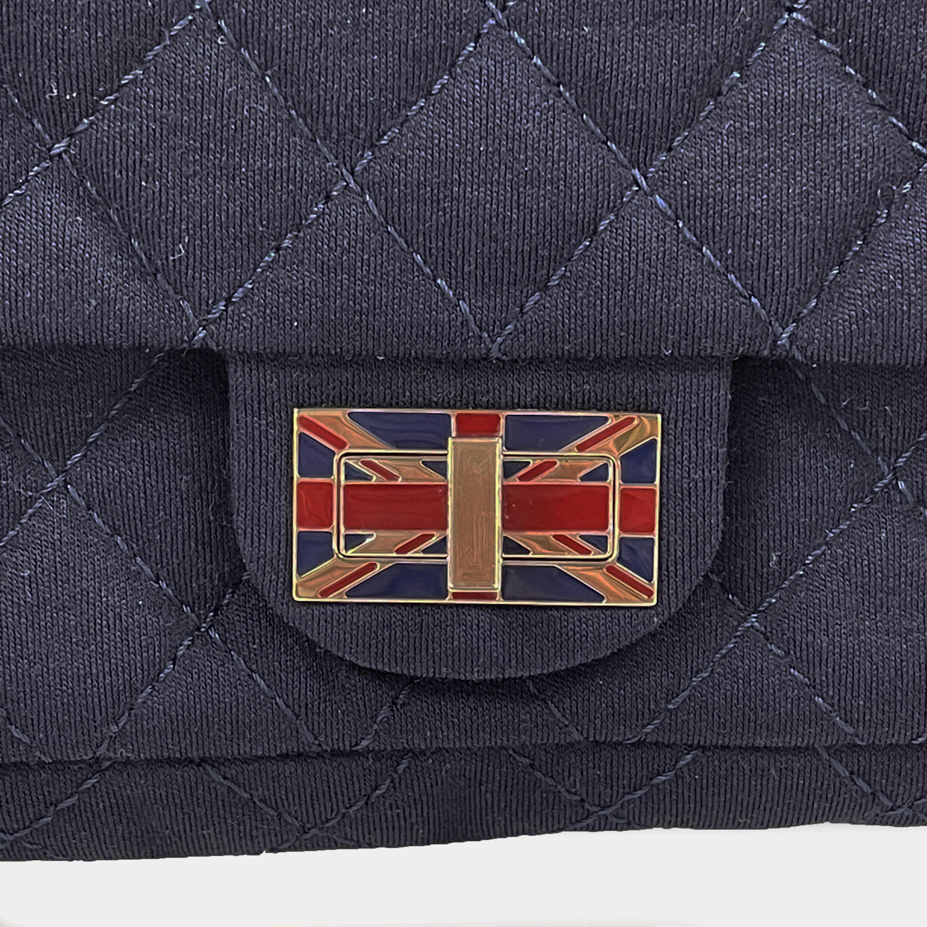 Women's CHANEL 2008 Paris London Union Jack Navy Blue Flap Clutch / Shoulder Bag For Sale