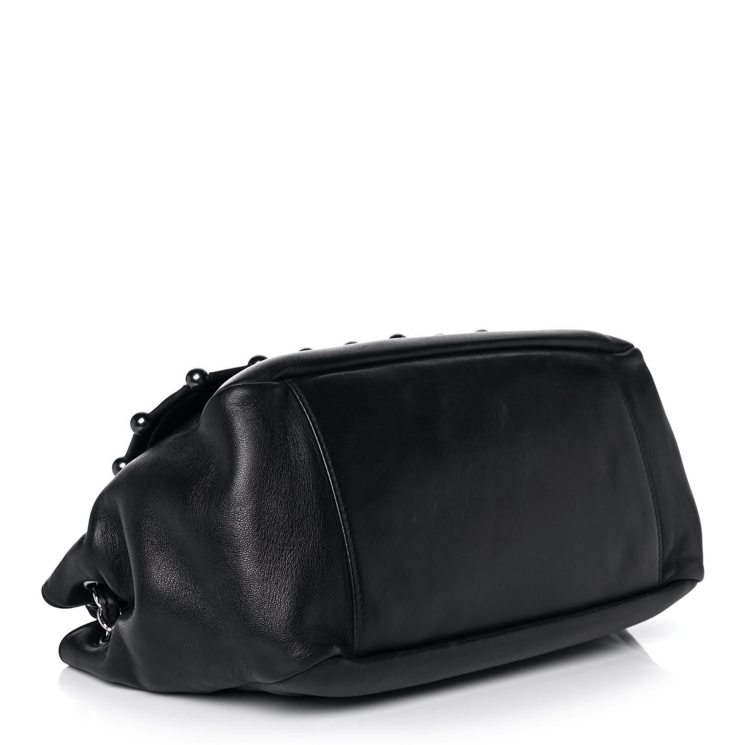 Black Chanel 2008 Pearl CC Flap Classic Soft Lambskin Shoulder Crossbody Bag For Sale