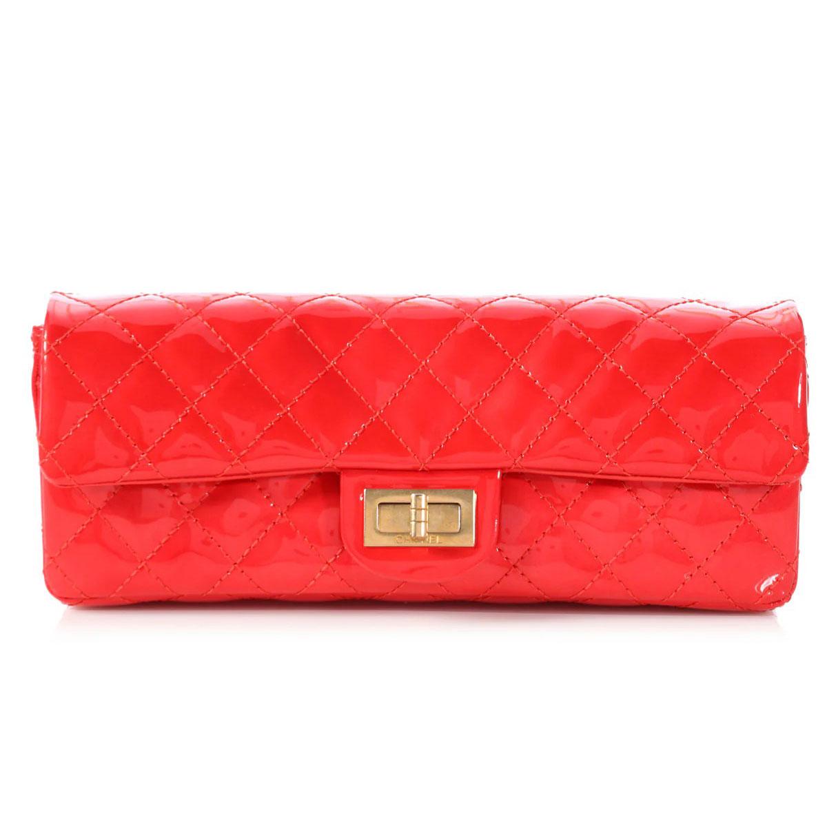 Chanel 2008 Red Patent Long Quilted Clutch Classic Flap Bag

Year: 2008

Champagne gold hardware
Red patent quilted leather
Red interior
Rear interior slide pockets
Front slide pocket
Interior oval mirror
Made in France 

10.25