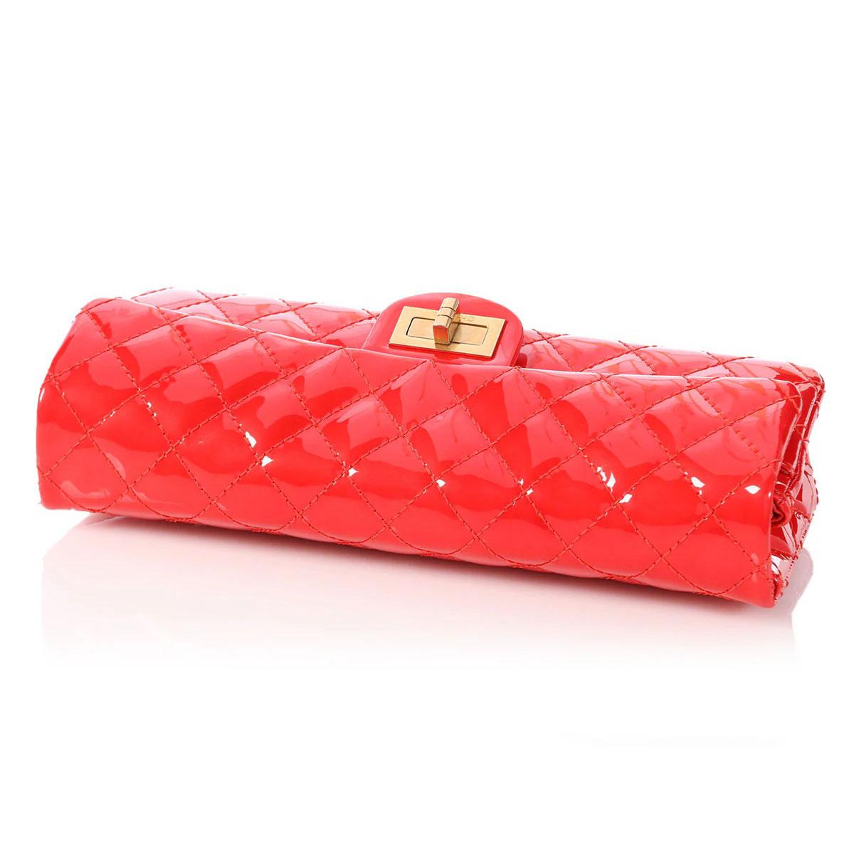 Women's or Men's Chanel 2008 Red Patent Long Quilted Clutch Classic Flap Bag For Sale