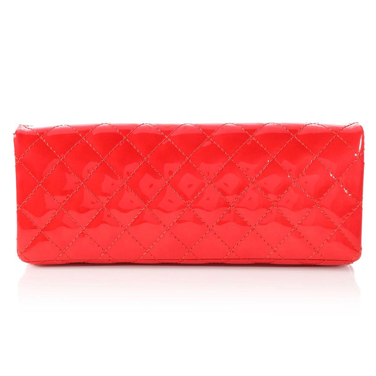 Chanel 2008 Red Patent Long Quilted Clutch Classic Flap Bag For Sale 1