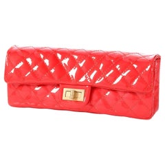 Chanel 2008 Red Patent Long Quilted Clutch Classic Flap Bag