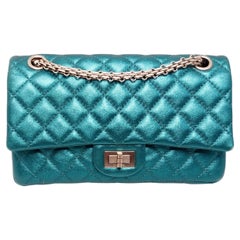 Chanel 2008 Reissue 2.55 Mademoiselle Metallic Turquoise Leather Shoulder Bag