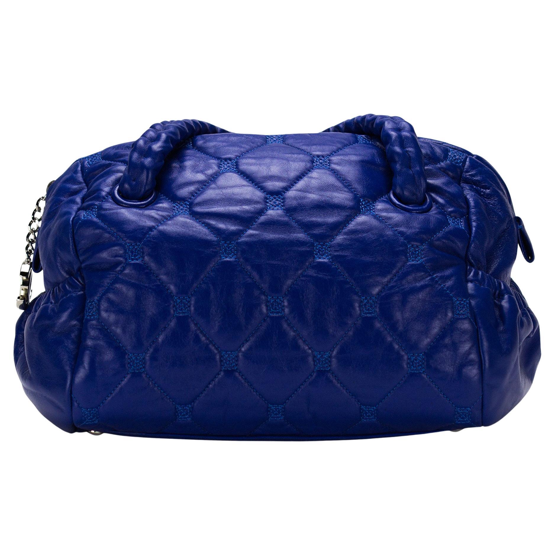 Chanel 2008 Royal Blue Top Handle Small Bowler Tote Stitched Lambskin Bag  In Good Condition For Sale In Miami, FL