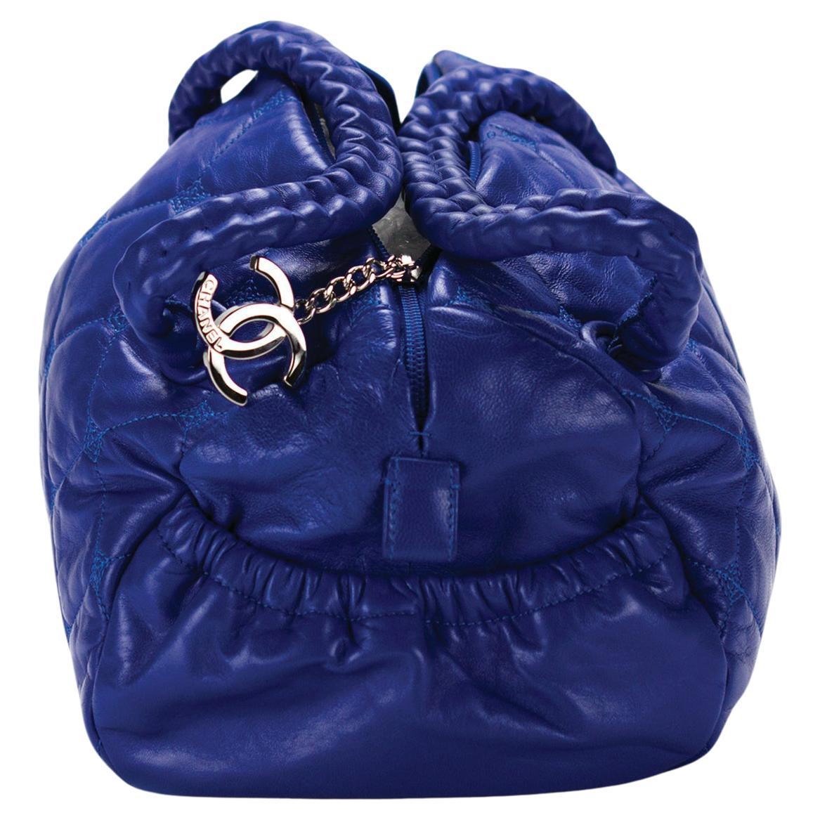 Chanel 2008 Royal Blue Top Handle Small Bowler Tote Stitched Lambskin Bag  en vente 1