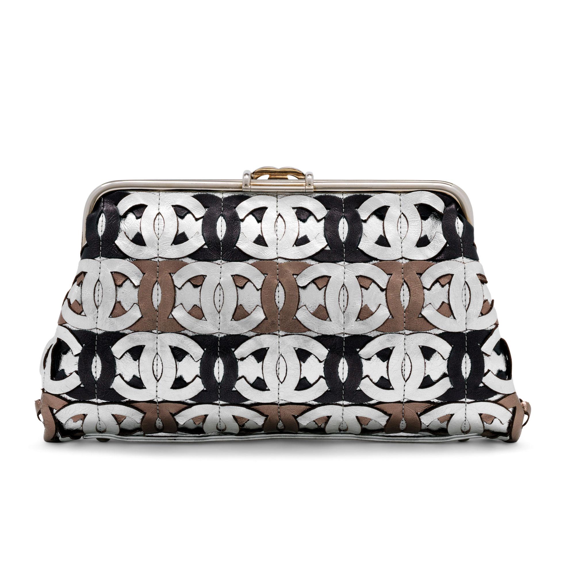 Women's or Men's Chanel 2008 Runway Limited Edition Laser CC Metallic Silver Bronze Gold Clutch For Sale