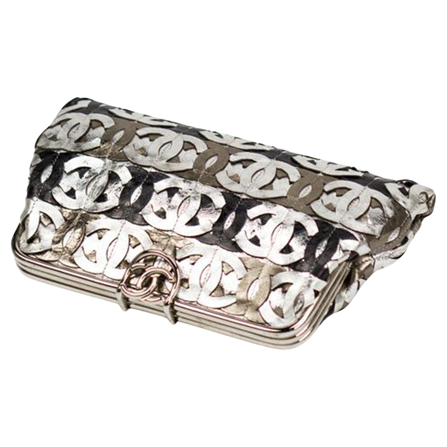 Chanel Laser Etched Multi CC Limited Edition Metallic Silver Bronze Gold  Clutch at 1stDibs
