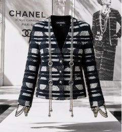 CHANEL 2008 Spring Iconic CC Chains Black Tweed Jacket 34 FR
