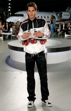 Chanel 2008 Spring/Summer Runway Cream and Navy CC Logo Star Bomber Jacket