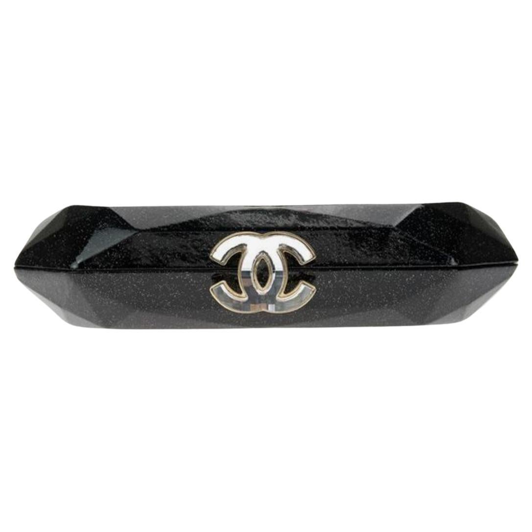 Chanel 2008 Swarovski CC Negro Charol Purpurina Gala Alfombra Roja Clutch Minaudière en venta