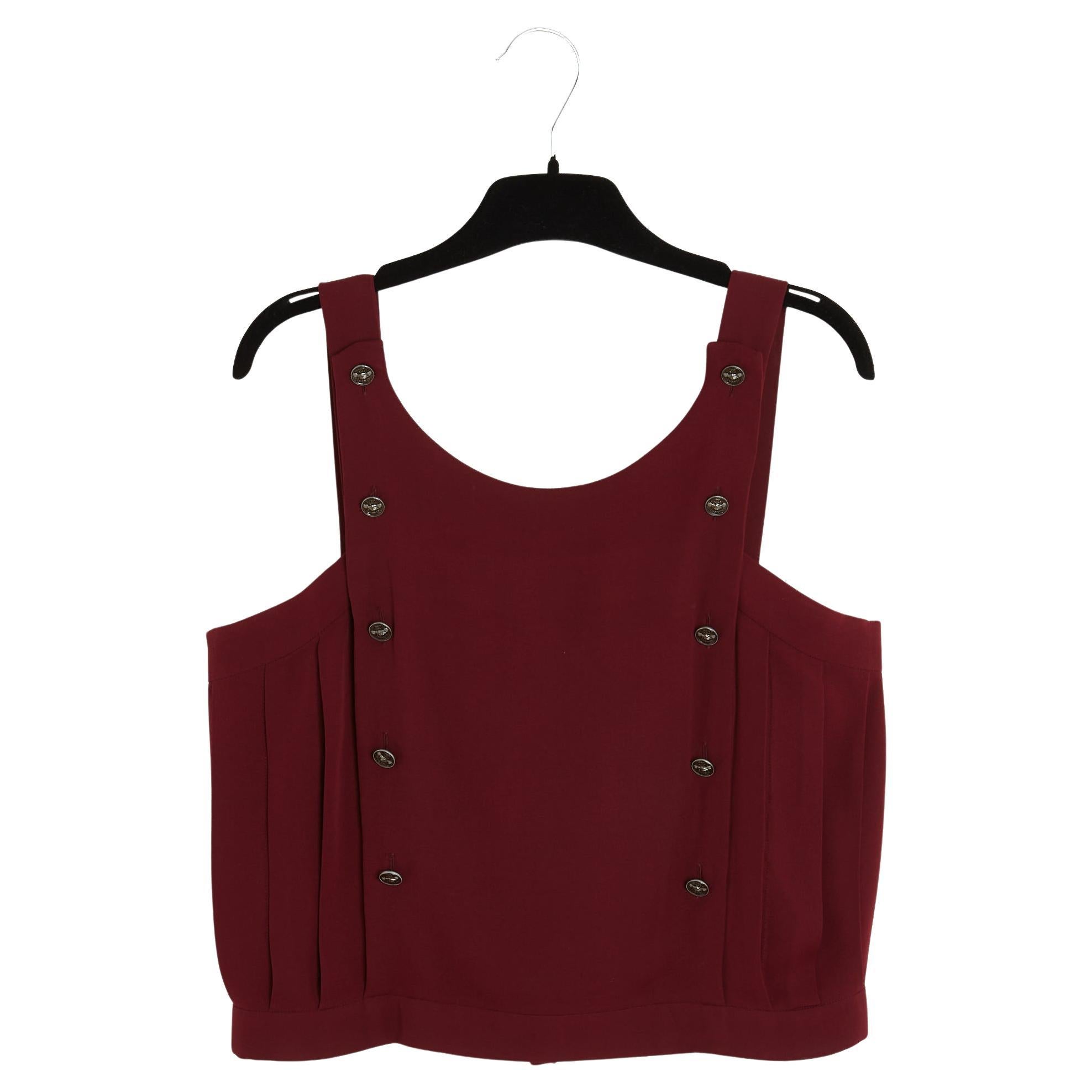 Chanel 2008 Top Crop FR40 Burgund Seide Krepp plissiert CC Knöpfe Top UK12 US10 im Angebot