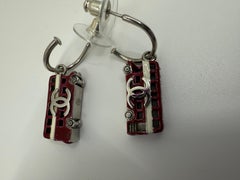 Chanel 2008 UK Flag Bus Union Jack CC Earrings