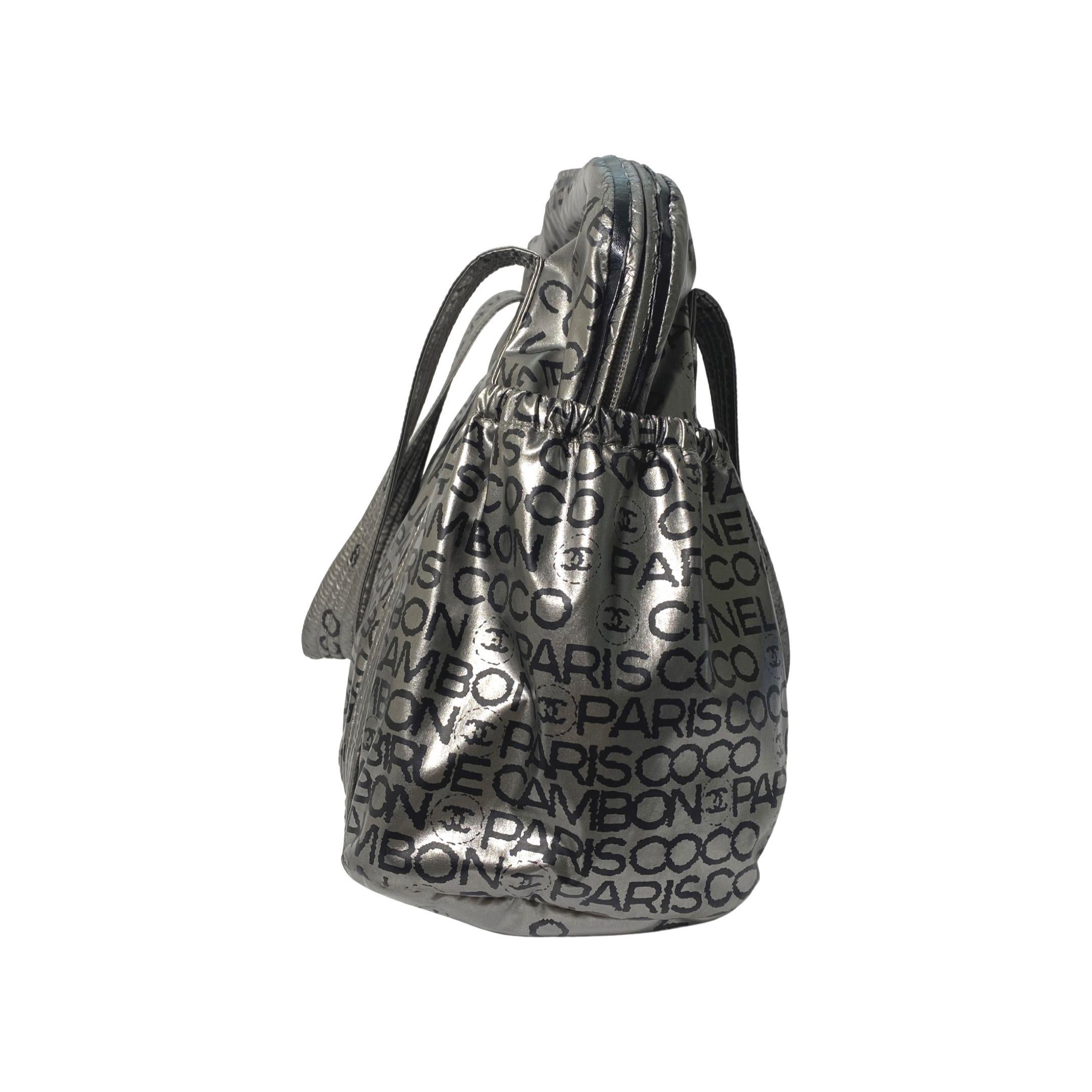 Chanel 2008 Unlimited Rue Cambon 32 Silver Bowling Bag For Sale 4