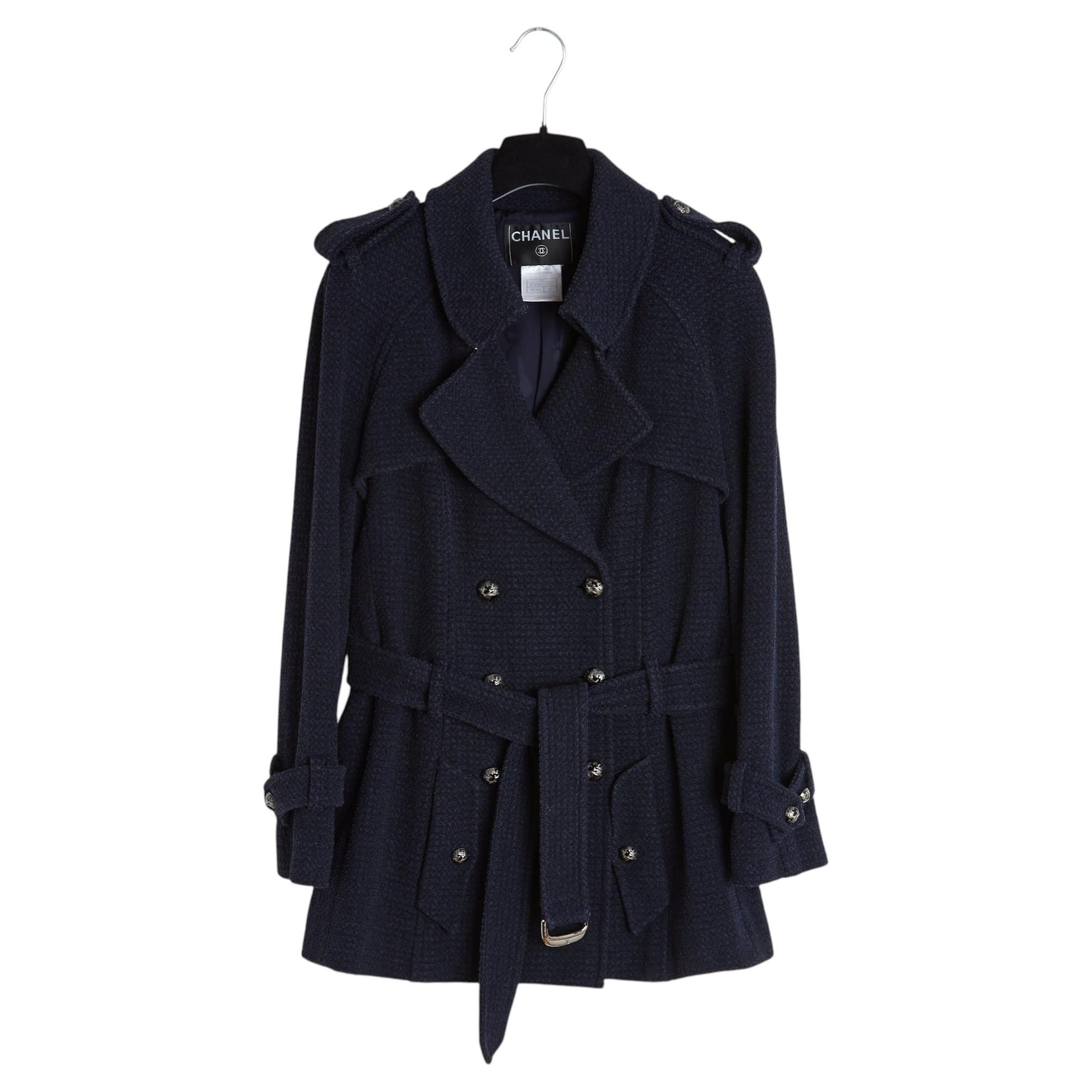 Chaqueta Chanel 2008 azul marino y negra, de tweed de algodón y lana, FR40, talla UK12, US8
