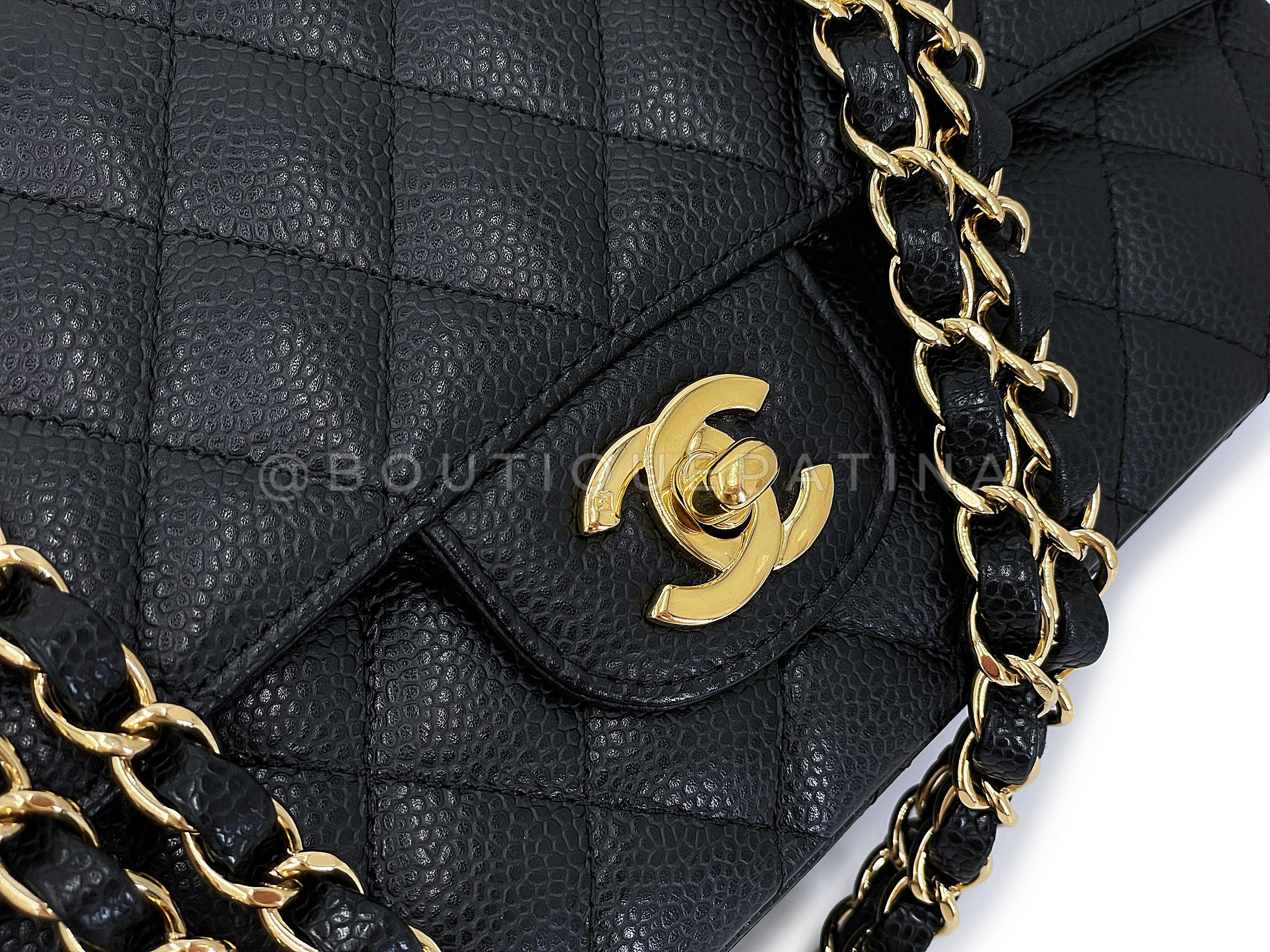 Chanel 2008 Vintage Black Caviar Medium Classic Double Flap Bag 24k GHW 67224 For Sale 4