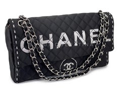 Chanel 2008 Vintage Black Logomania Logo Printed Flap Bag SHW 68523