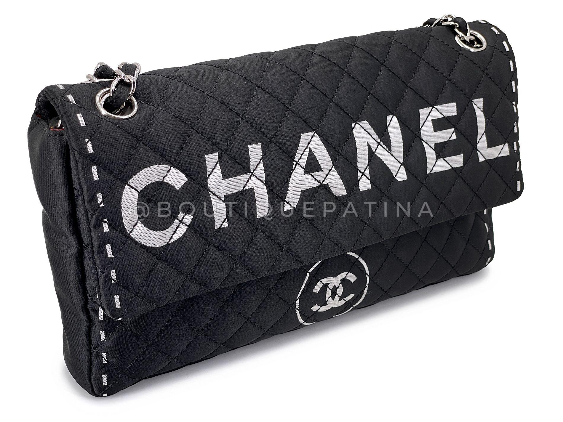 Noir Chanel 2008 Vintage Black Logomania Logo Printed Flap Bag SHW 68523 en vente