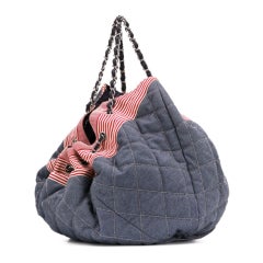 Chanel Vintage Denim Quilted Drawstring Hobo Shoulder Tote Bag