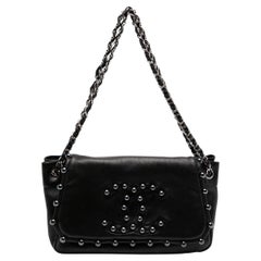 Chanel 2008 Vintage Rare So Black CC Pearl Medium Classic Flap Bag