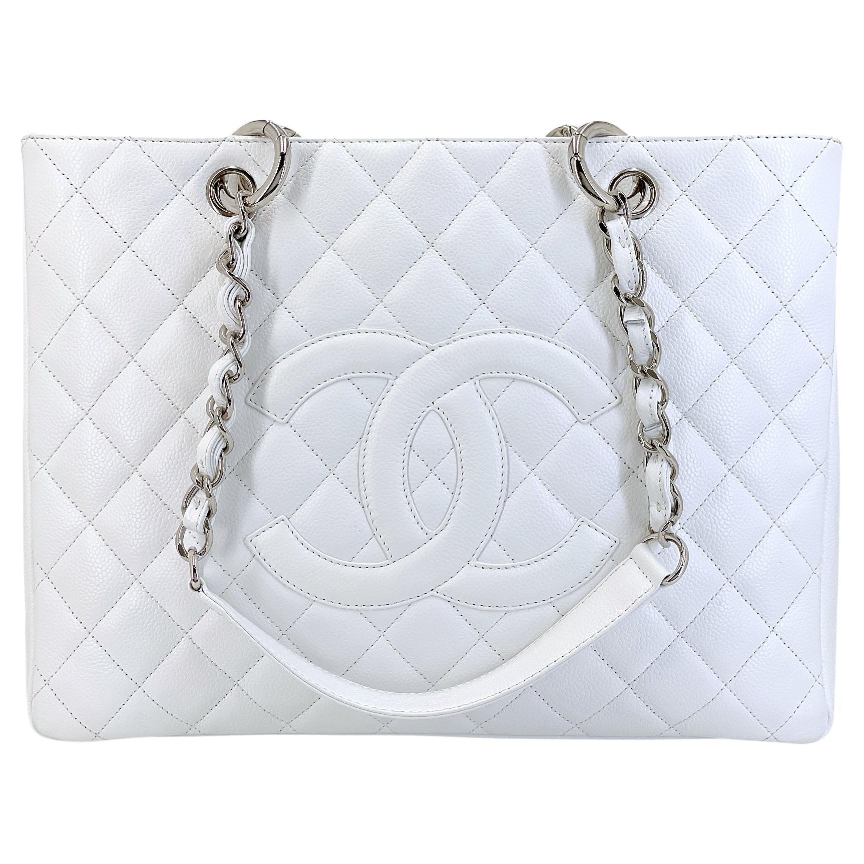 Chanel 2008 Vintage White Caviar Grand Shopper Tote GST Bag SHW 68798