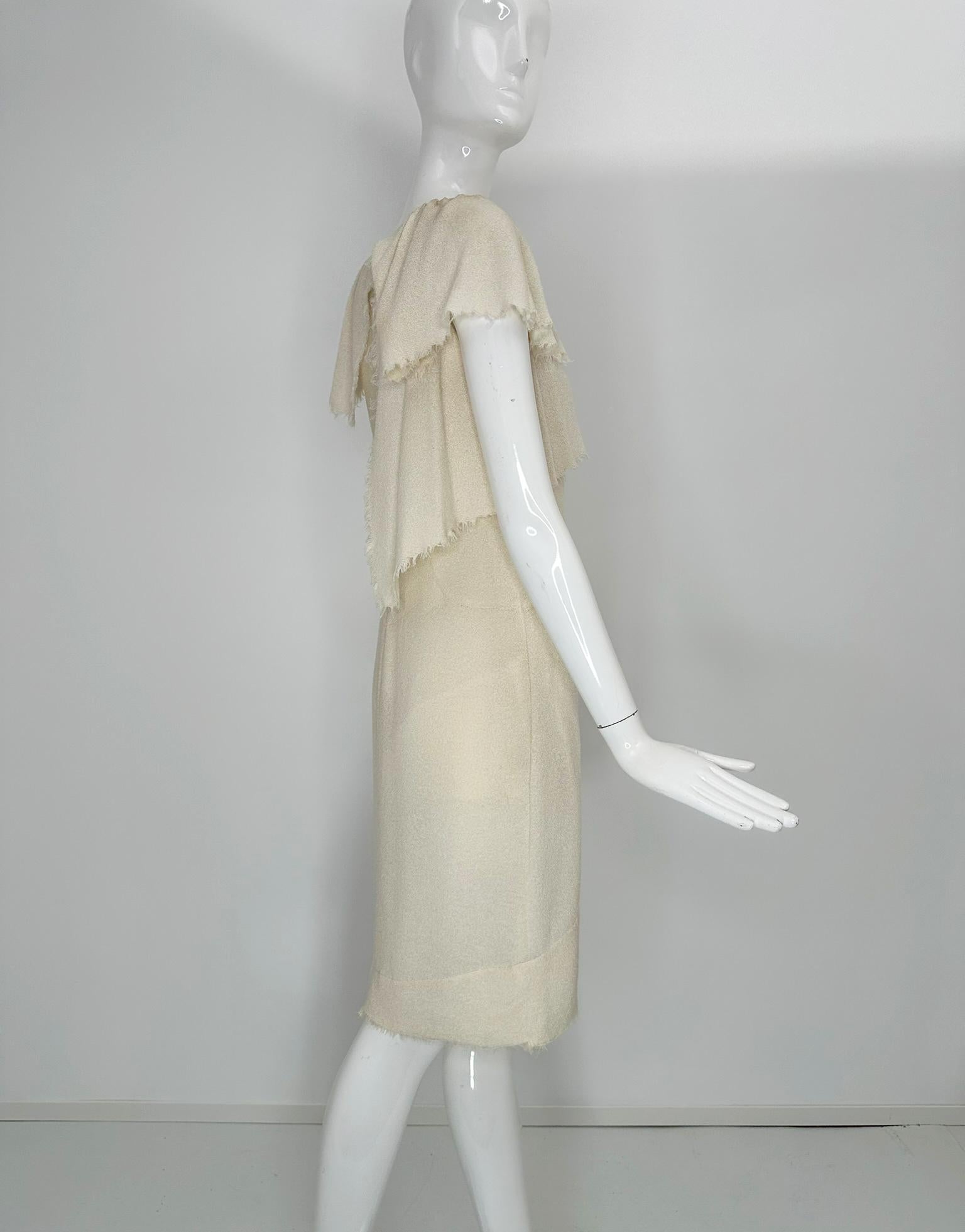 Chanel 2008P White Boucle Raw Edge Ruffle & Hem Day Dress 34 en vente 1