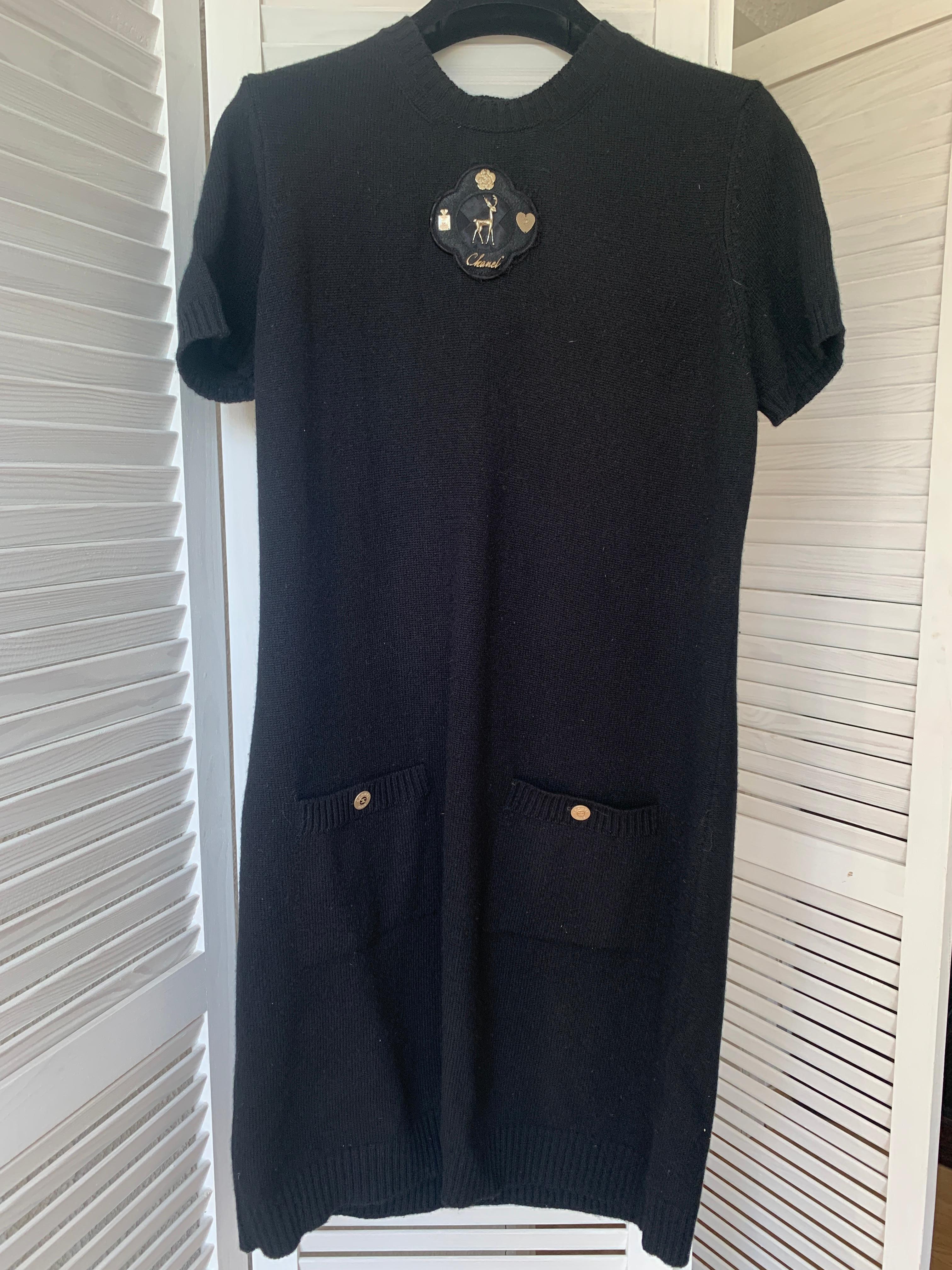 Chanel 2009 09 A & Karl Lagerfeld  Vestido de punto de cachemira negro talla grande en venta 5