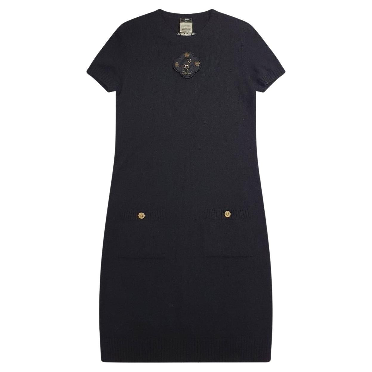 Chanel 2009 09 A & Karl Lagerfeld  Vestido de punto de cachemira negro talla grande en venta