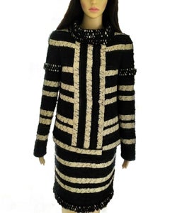 Chanel 2009 09A Paris-Moscow Black & Beige Metallic Pencil Skirt FR 40/ US 8