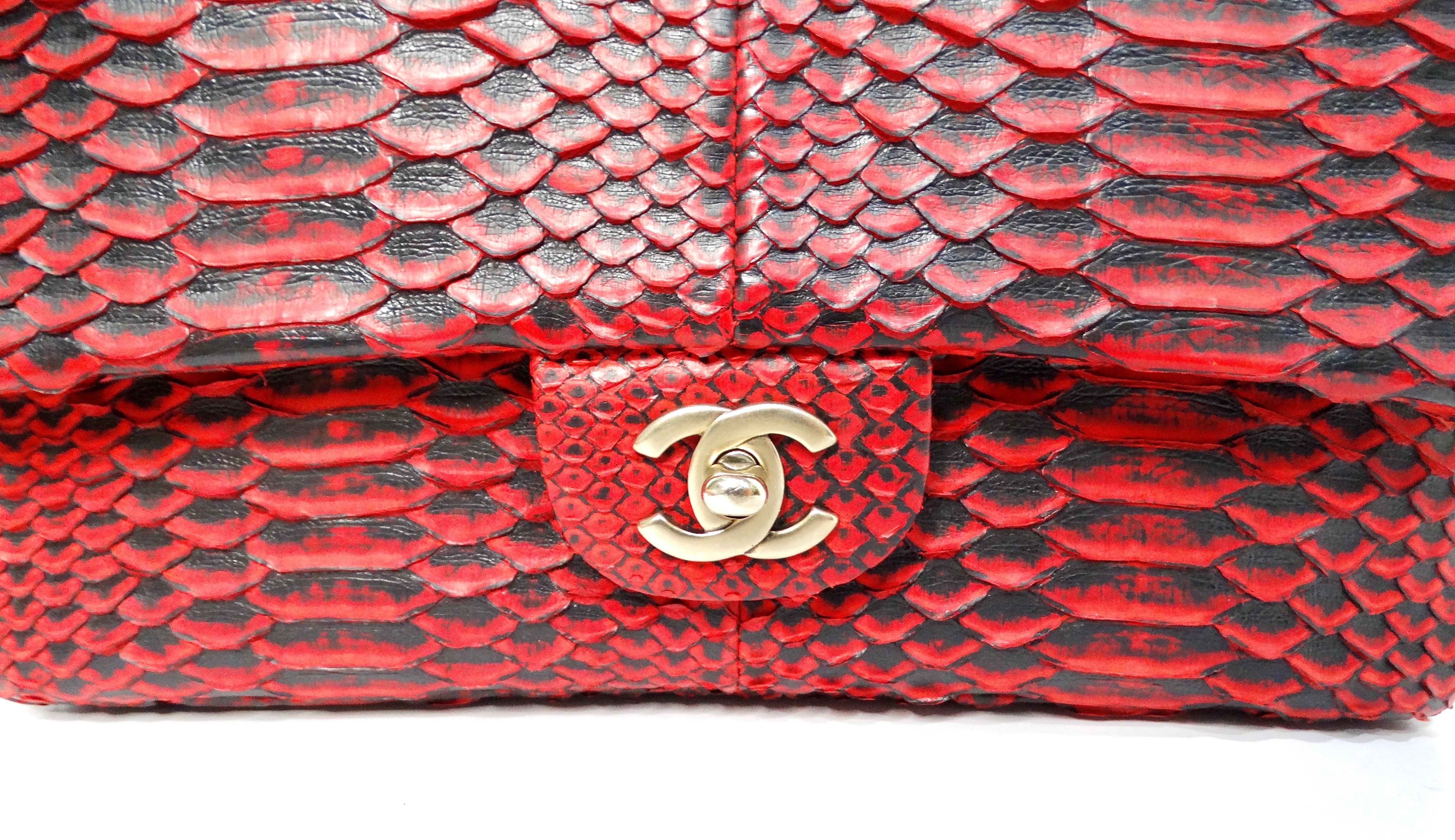 Chanel 2009-10 Red Python Small Double-Flap Bag With Gold-Tone Hardware In Good Condition In Scottsdale, AZ