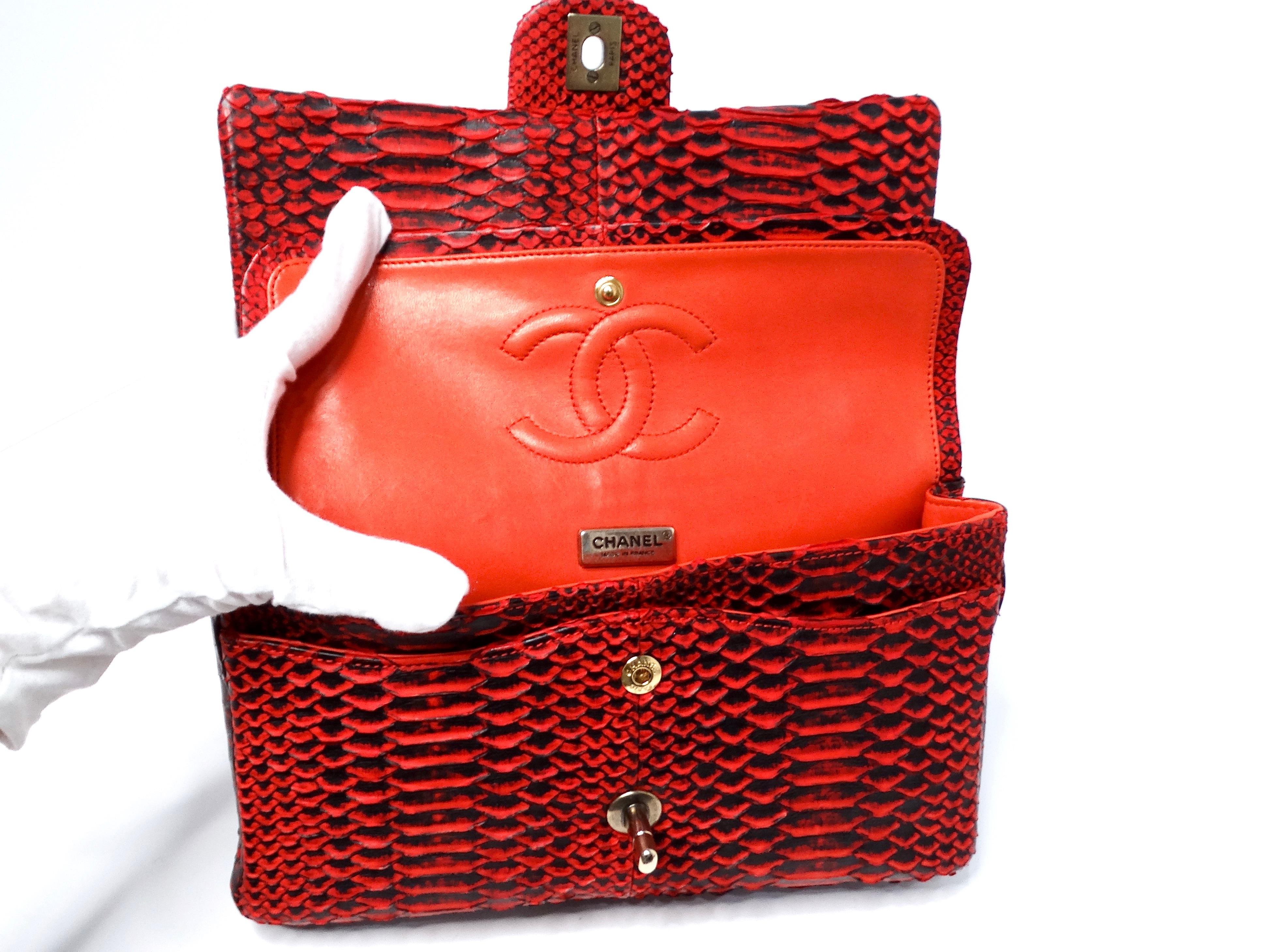 Women's Chanel 2009-10 Red Python Small Double-Flap Bag With Gold-Tone Hardware