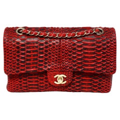 Chanel 2009-10 Red Python Small Double-Flap Bag With Gold-Tone Hardware