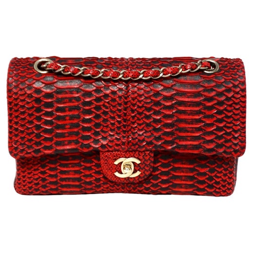 Red Chanel Python Chanel 2009-10 Red Python Small Double-Flap Bag With Gold-Tone Hardware ...