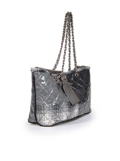 Chanel 2009-2010 Grey Quilted Vinyl & Tweed Funny Patchwork Tote