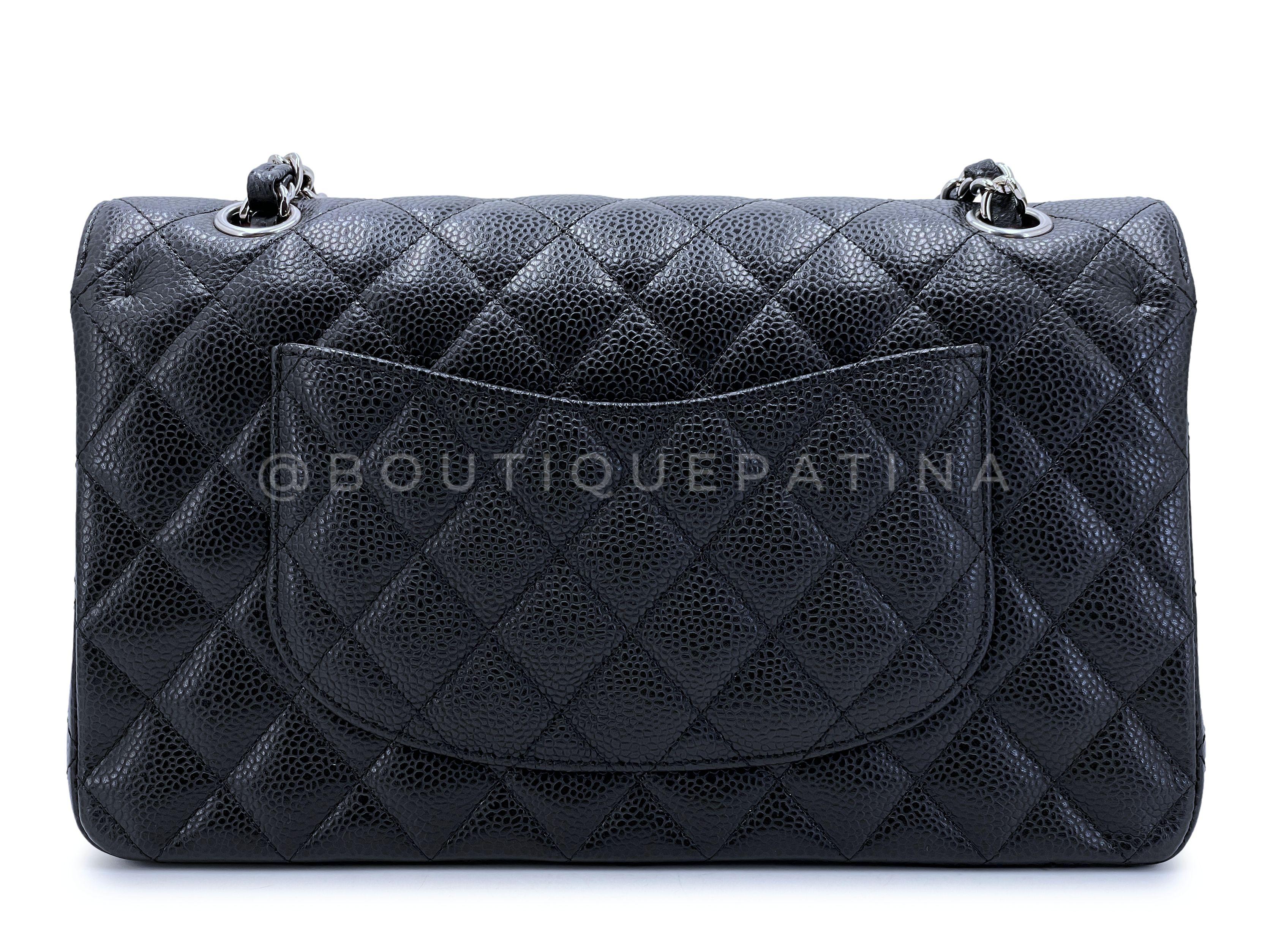 Women's Chanel 2009 Black Caviar Medium Classic Double Flap Bag SHW  65078 For Sale