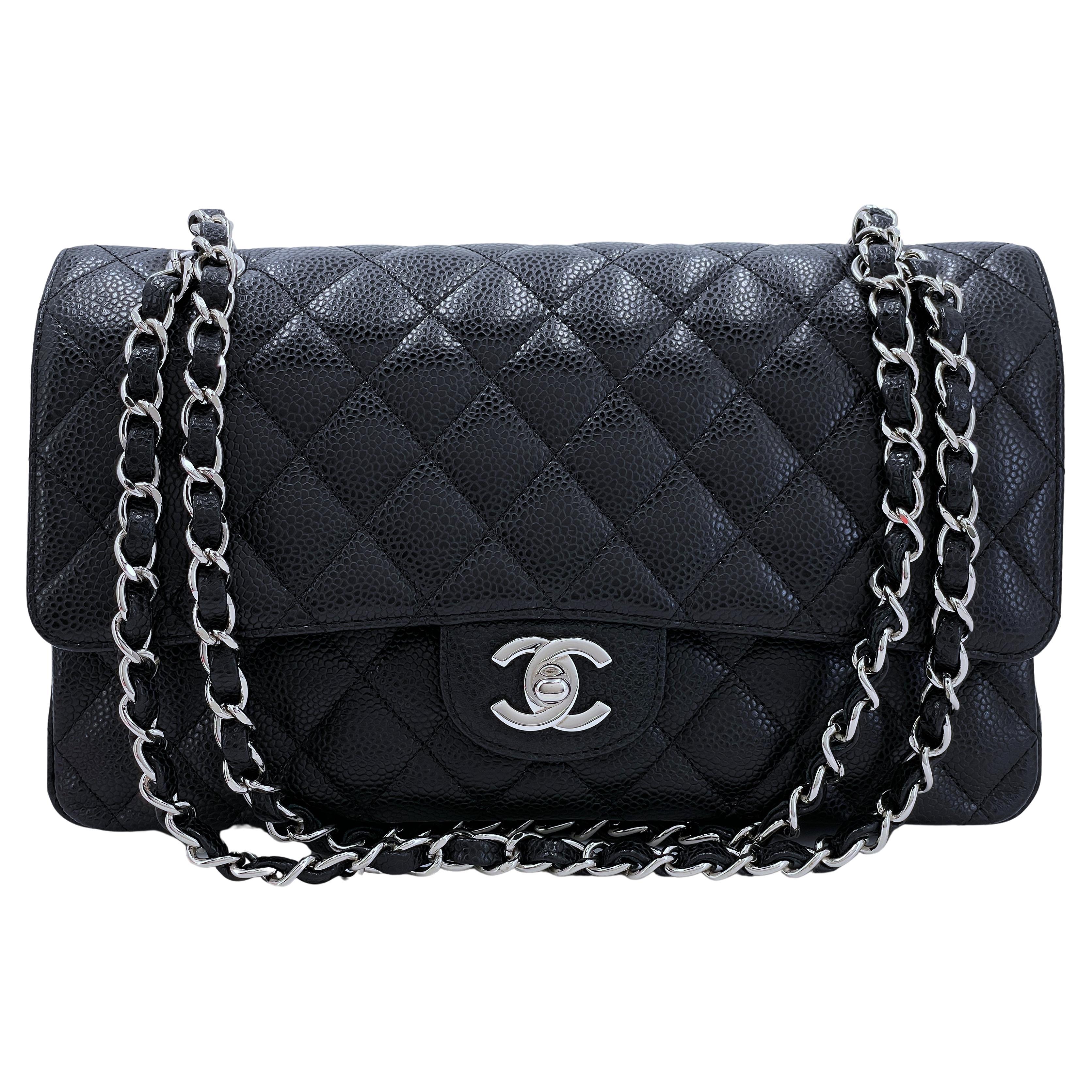 Chanel 2009 Black Caviar Medium Classic Double Flap Bag SHW  65078 For Sale