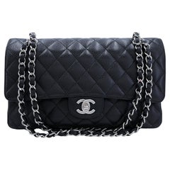 Chanel 2009 Schwarz Kaviar Medium Classic Double Flap Tasche SHW mit doppelter Klappe  65078