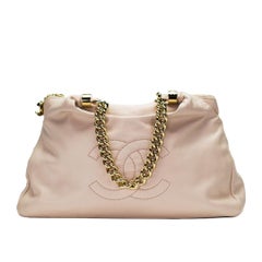 Chanel 2009 CC Logo Thick Chain Beige Calfskin Hobo Shoulder Tote