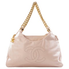 Chanel 2009 CC Logo Thick Chain Beige Calfskin Hobo Shoulder Tote
