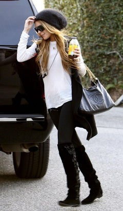 Chanel 2009 CC Logo Thick Chain Black Calfskin Hobo Shoulder Tote