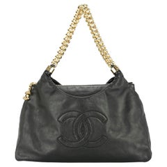 Chanel 2009 CC Logo Thick Chain Black Calfskin Hobo Shoulder Tote 