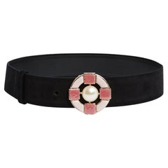 Chanel 2009 Ceinture T75 a 85 Black Suede and Maxi Pearl Belt US Size 30 to 34
