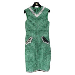 CHANEL 2009 Extremely Rare Collectible Green Tweed Dress 34 FR