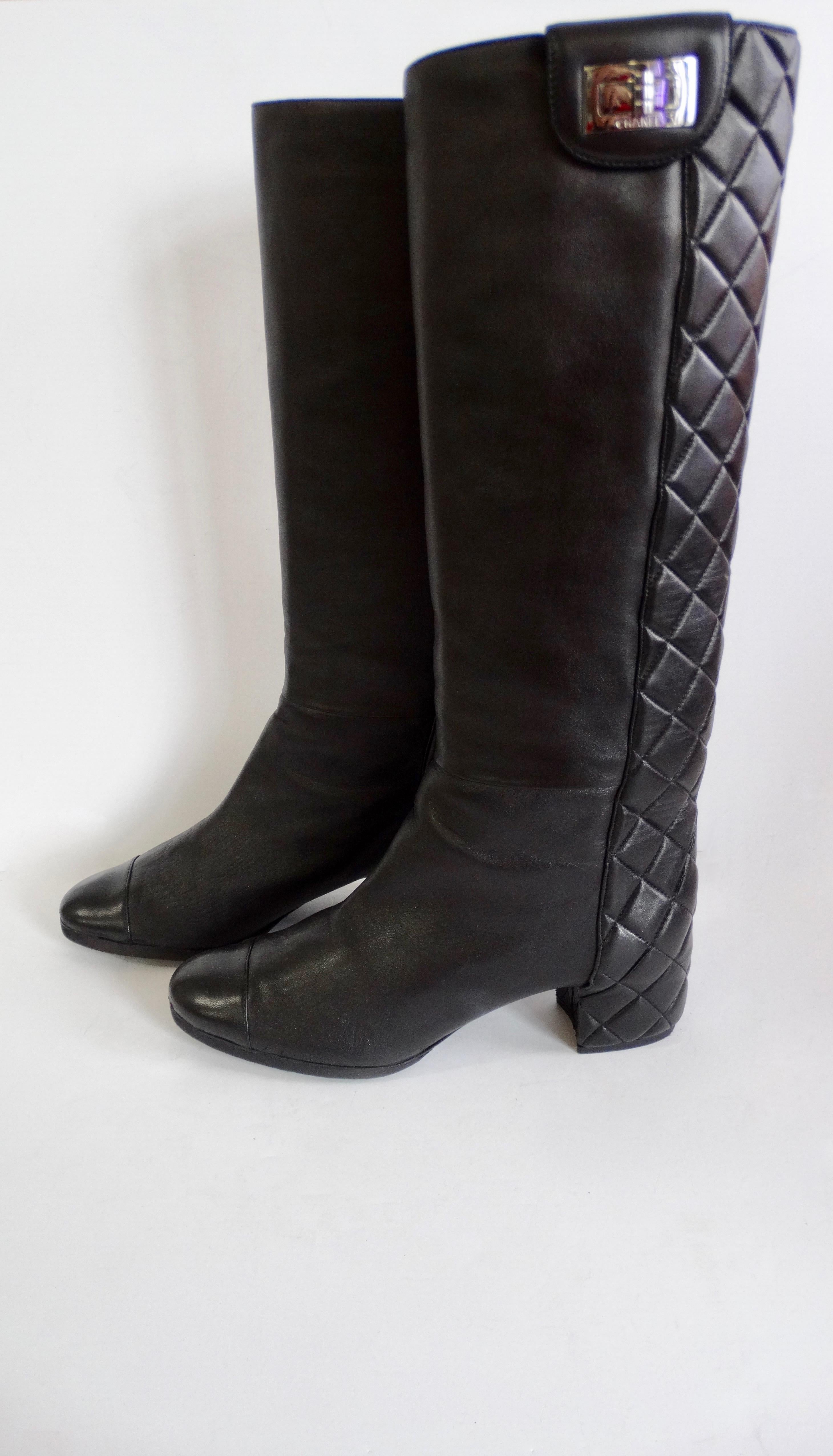 Women's Chanel 2009 Fall High Black Quilted Boots 