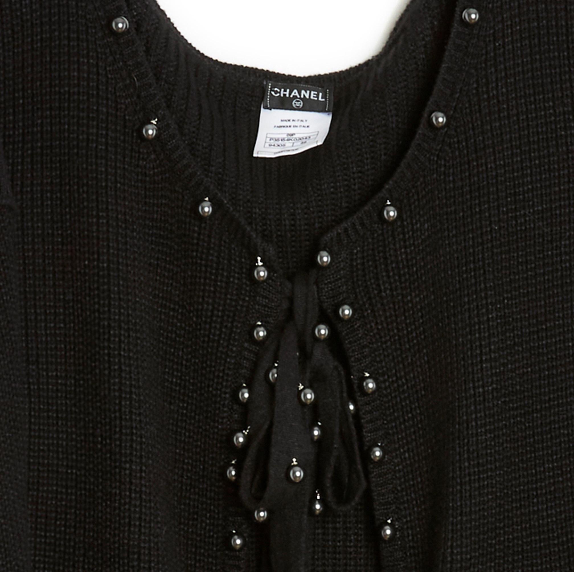 Donna Chanel 2009 Gilet Perles FR46 Nero Perle Cardigan Cashmere UK18 US16 in vendita