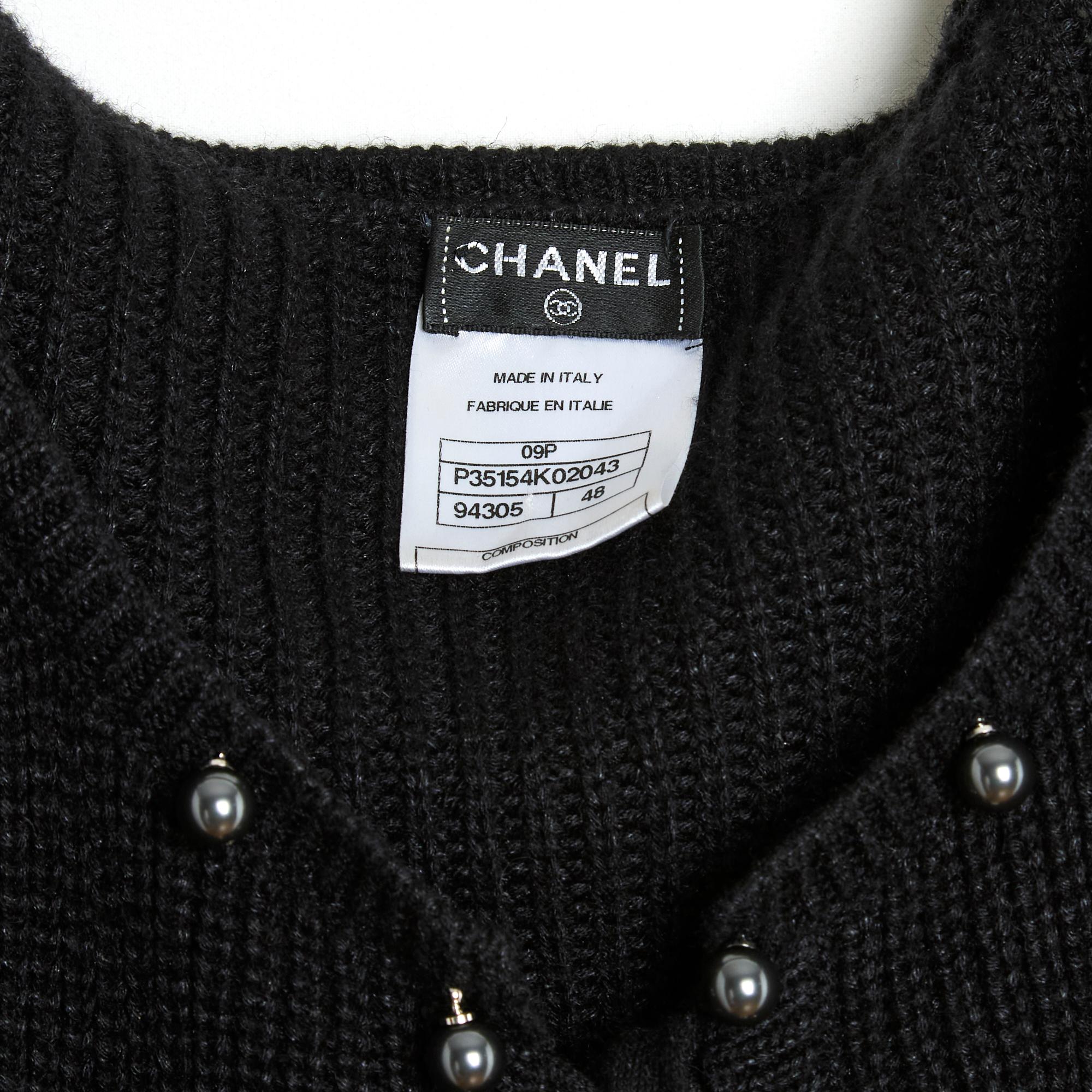 Chanel 2009 Gilet Perles FR46 Nero Perle Cardigan Cashmere UK18 US16 in vendita 1