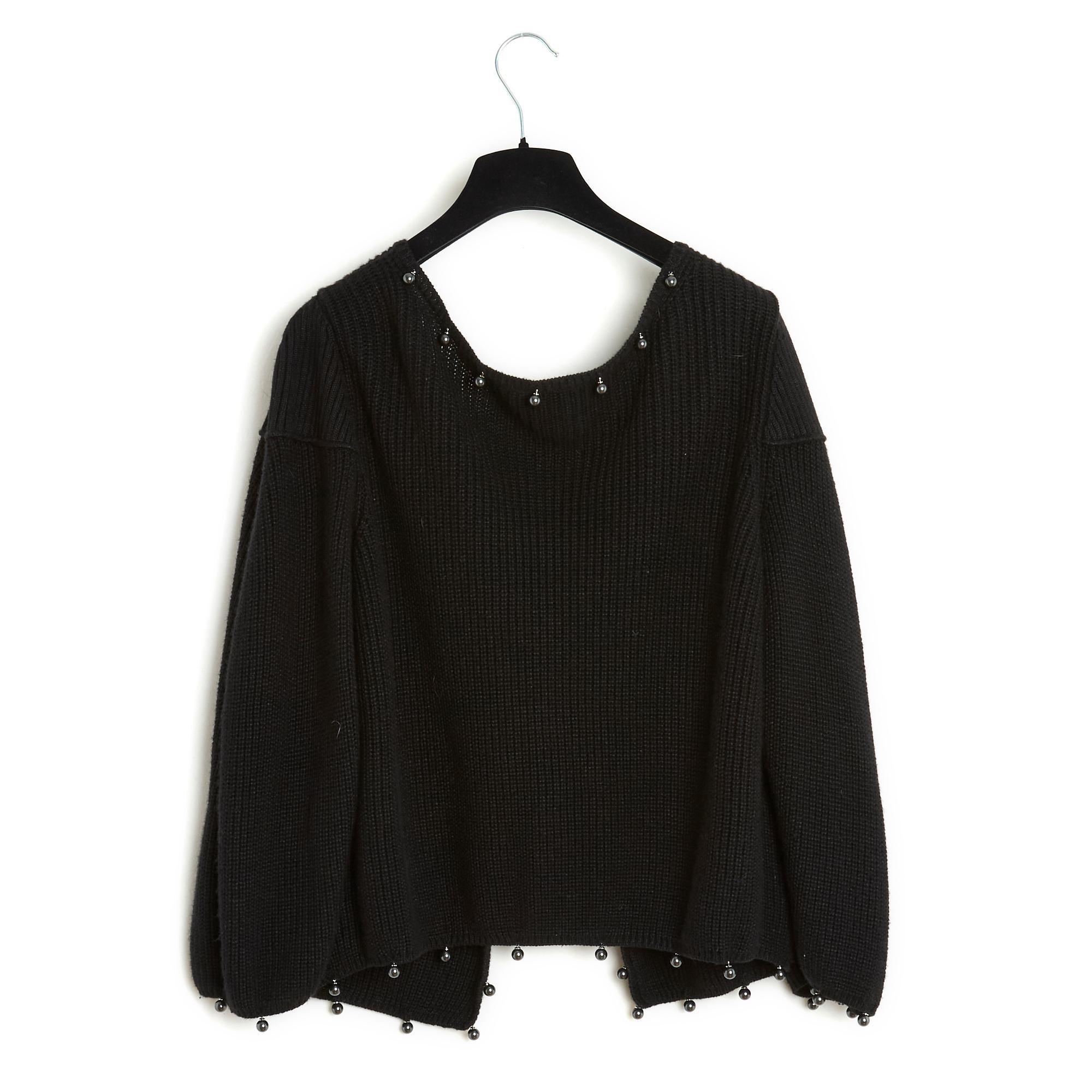 Chanel 2009 Gilet Perles FR46 Nero Perle Cardigan Cashmere UK18 US16 in vendita 2