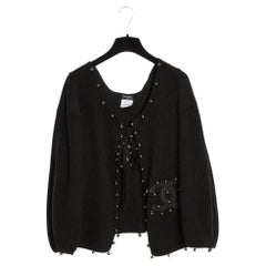 Chanel 2009 Gilet Perles FR46 Black Pearls Cashmere Cardigan UK18 US16