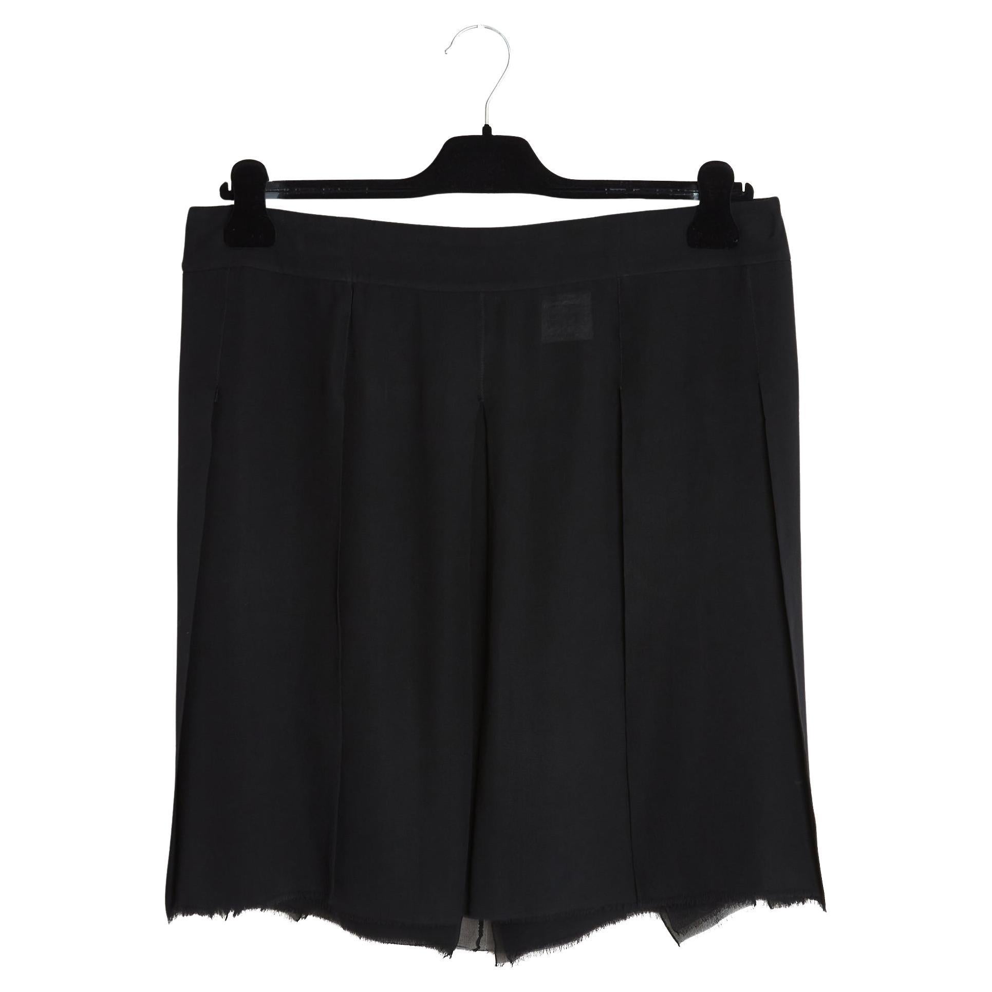 Chanel 2009 Jupe Double Crepe Soie Noir FR44 Black silk Crepe Cuttings UK16 US14